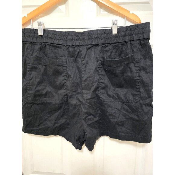 Daily/Ritual Black Linen/Blend Elastic Waist Shorts With Pockets & Drawstring Si - Picture 3 of 8